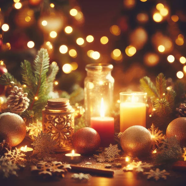Mumlar ve dekorasyonlarla Noel arkaplanı