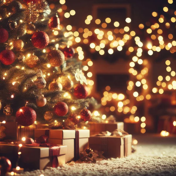 Noel arkaplanı. Noel ağacı ve süslemeler.