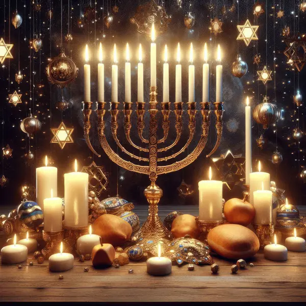 Happy Hanukkah of jewish holiday. Hanukkah with menorah