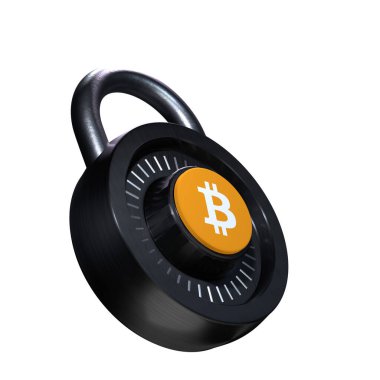 Beyaz arkaplanda Şifreleme Kilidi Bitcoin simgesi