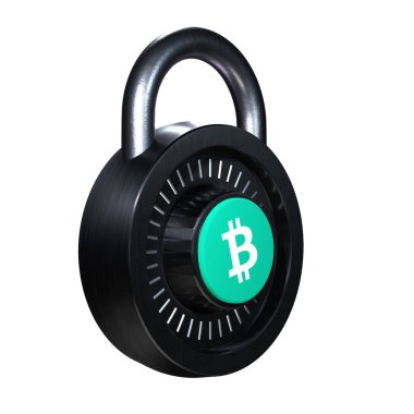 Beyaz arkaplanda Şifreleme Kilidi Bitcoin simgesi