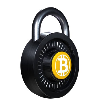 Beyaz arkaplanda Şifreleme Kilidi Bitcoin simgesi