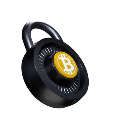 Beyaz arkaplanda Şifreleme Kilidi Bitcoin simgesi