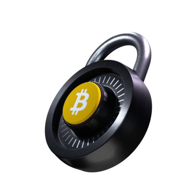 Beyaz arkaplanda Şifreleme Kilidi Bitcoin simgesi
