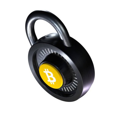 Beyaz arkaplanda Şifreleme Kilidi Bitcoin simgesi