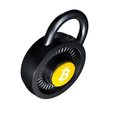 Beyaz arkaplanda Şifreleme Kilidi Bitcoin simgesi