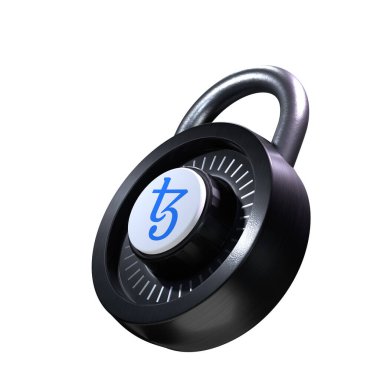 Tezos simgesini beyaz arkaplanda şifrele 