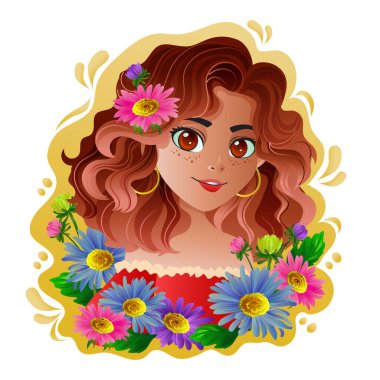 Güzel egzotik kız aster çizgi film karakteri