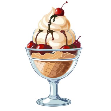 Kirazlı ve çikolatalı cam bardakta dondurma.