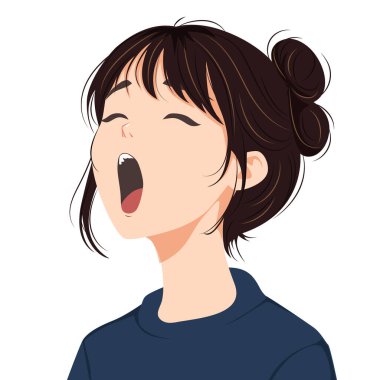 Esneyen Asyalı kız düz stil vektörü