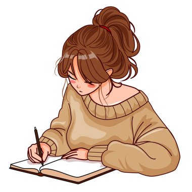 kız odaklanma yazma ve vektör illüstrasyonunu öğrenme