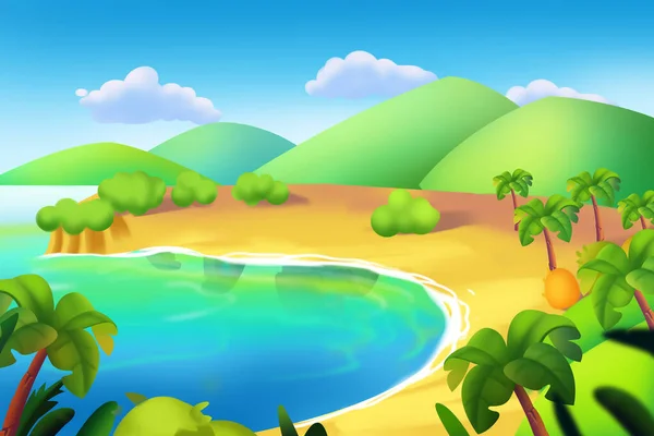 Prachtige Blue Lake Green Dune Desert Oasis Fantasy Backdrop Concept Stockafbeelding