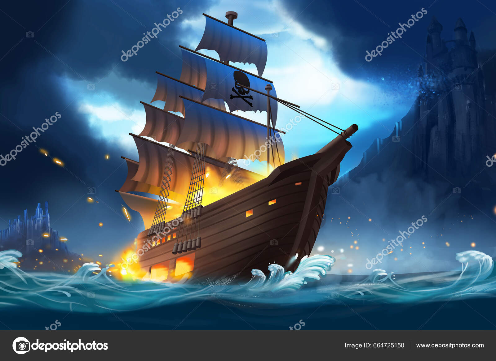 sinking pirate ship painting