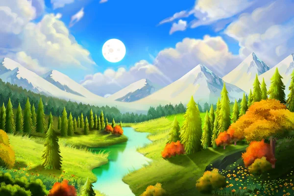 Beautiful Scene Foot Mountain Fantasy Backdrop Concept Art Realistic Illustration Stock Picture