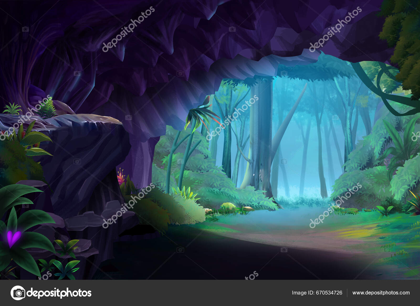 Mysterious Stone Cave Deep Fantasy Tropical Forest Fantasy Backdrop Concept  Stock Photo by ©NextMars 670534726