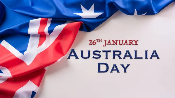 Gelukkige Australië Dag Concept Australische Vlag Tekst Tegen Witte Achtergrond — Stockfoto