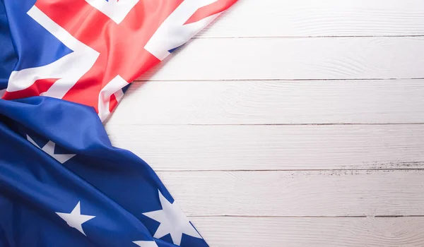 Gelukkige Australië Dag Concept Australische Vlag Tegen Witte Houten Achtergrond — Stockfoto