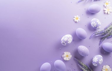 Happy easter! Colourful Easter eggs on pastel background. Decoration concept for greetings and presents on Easter Day celebrate time.