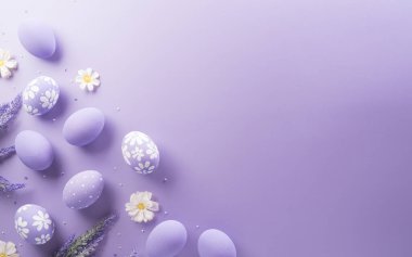 Happy easter! Colourful Easter eggs on pastel background. Decoration concept for greetings and presents on Easter Day celebrate time.