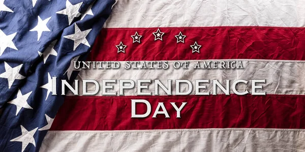 Концепция Happy Day Сделана Американского Флага Текста Темном Деревянном Фоне — стоковое фото