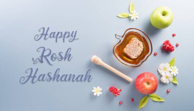 Rosh hashanah (Yahudi Yeni Yıl Tatili), Pastel arka planda geleneksel veya dini semboller kavramı.