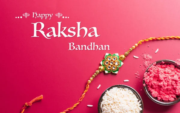 Raksha Bandhan Indiai Fesztivál Gyönyörű Rakhi Rice Grains Egy Tradicionális — Stock Fotó
