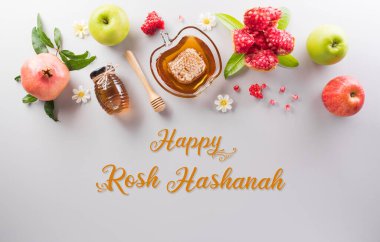 Rosh hashanah (Yahudi Yeni Yıl Tatili), Pastel arka planda geleneksel veya dini semboller kavramı.