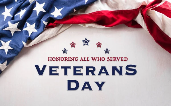Feliz Concepto Del Día Los Veteranos Banderas Americanas Texto Sobre Imagen de stock