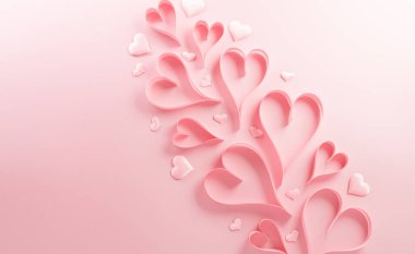 Anneler Günün kutlu olsun, Sevgililer ve Kadınlar Günü dekorasyonu kağıt kalpten yapılmış pastel arka planda.