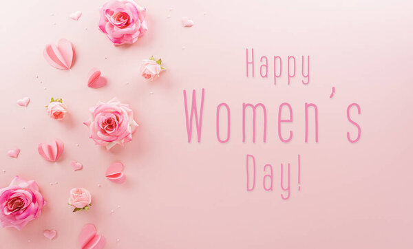 Happy Mother's day and Women's Day decoration concept made from flower on pastel background.