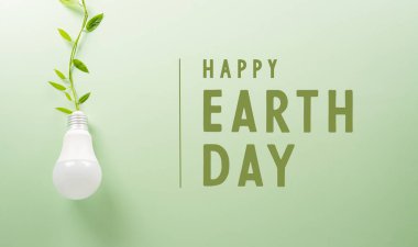 Yeşil çevre dostu kavram ampul ve taze yapraklardan yapılmıştır. Enerji tasarrufu, ekoloji, dünya günü ve çevre sürdürülebilir kaynak koruma kavramı.