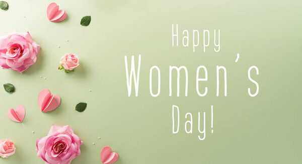 Happy Mother's day and Women's Day decoration concept made from flower on pastel background.