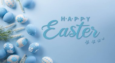 Happy easter! Colourful Easter eggs on pastel background. Decoration concept for greetings and presents on Easter Day celebrate time.