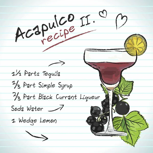 Acapulco Koktejl Vektorový Náčrt Ručně Kreslené Ilustrace Čerstvý Letní Alkoholický — Stockový vektor