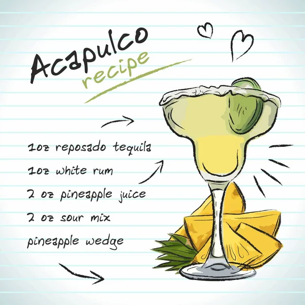 Acapulco Koktejl Vektorový Náčrt Ručně Kreslené Ilustrace Čerstvý Letní Alkoholický — Stockový vektor