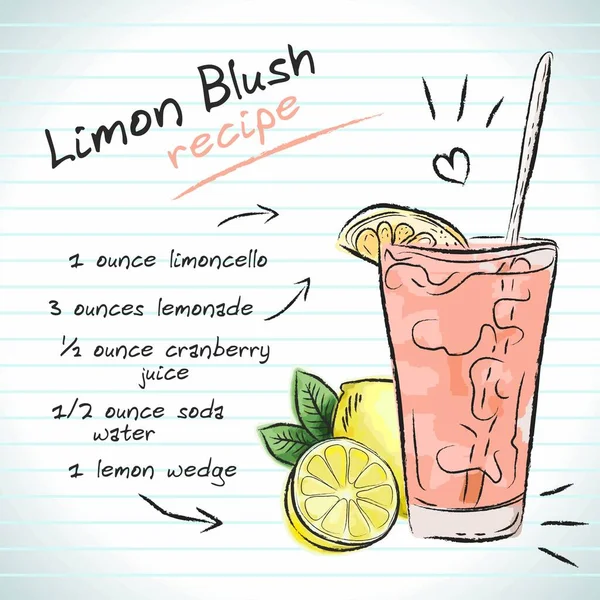 Limon Blush Cocktail Vector Sketch Hand Drawn Ilalustration Φρέσκο Καλοκαιρινό — Διανυσματικό Αρχείο