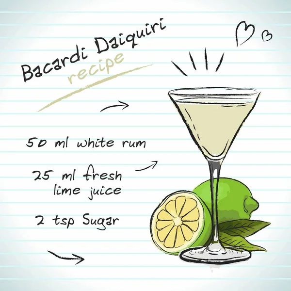 Cóctel Bacardi Daiquiri Dibujo Vectorial Ilustración Dibujada Mano Bebida Alcohólica — Archivo Imágenes Vectoriales