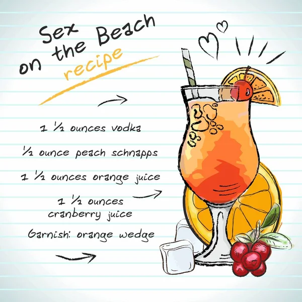Sex Beach Cocktail Vector Sketch Εικονογράφηση Ζωγραφισμένη Στο Χέρι Φρέσκο — Διανυσματικό Αρχείο