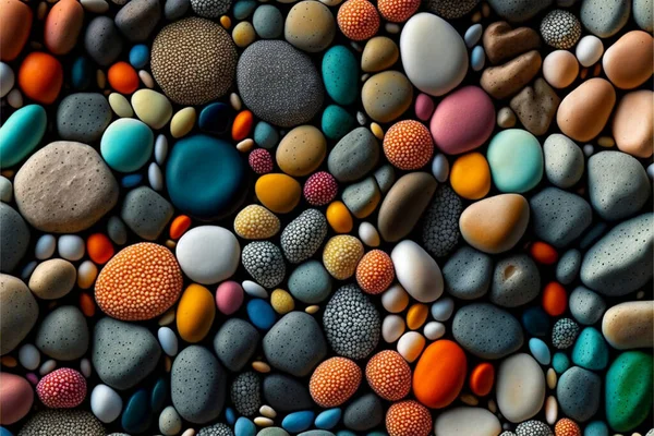 very small and tiny pebble stone rocks in macro close up in diverse colors  garden ground decoration background Stock Photo