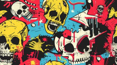 punk pop rock tarzı elementler renk sıçramalı soyut arkaplan, pürüzsüz desenli fayans