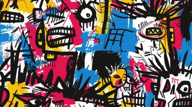 punk pop rock tarzı elementler soyut yüz ile grungy desen renk sıçrama arkaplan, pürüzsüz desen fayans