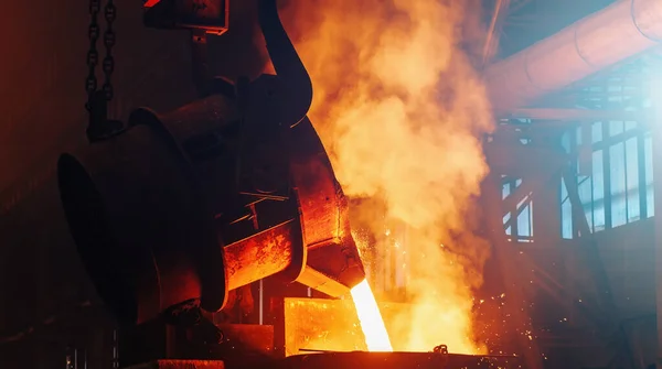 Process of Casting in Foundry. Steel Mill metallurgical Factory. Molten metal. Heavy Industry.