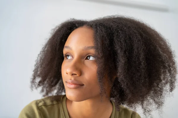 十代のアフリカ系アメリカ人の少女 アフロ髪型 かわいい若い女性は肖像画を閉じる — ストック写真
