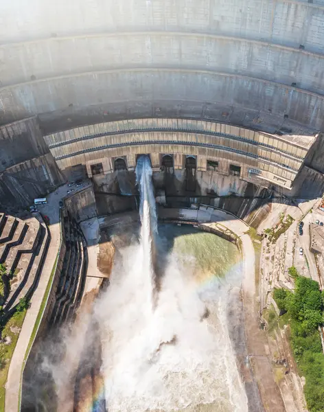 stock image Aerial View of Powerful Dam Water Release.