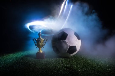 Futbol 2022. Büyük Arjantin Fransa 'ya Karşı teması. Yeşil çimlerin üzerinde futbol topu. Ülkenizi destekleyin ya da tezahürat yapın. Seçici odak