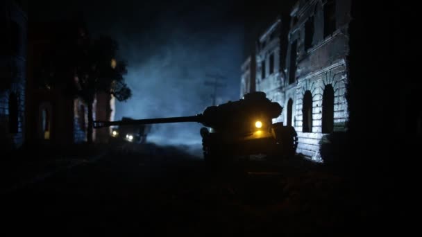 War Concept Military Silhouettes Fighting Scene War Fog Sky Background — Vídeo de stock