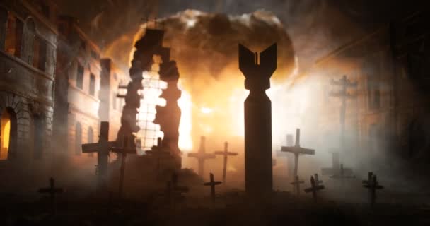 Creatieve Kunstwerk Decoratie Russische Oorlog Oekraïne Concept Enorme Explosie Van — Stockvideo