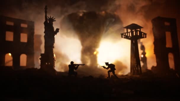 Conceptual Image War Democracy Dictatorship Using Toy Soldiers Battle Ruined — Αρχείο Βίντεο