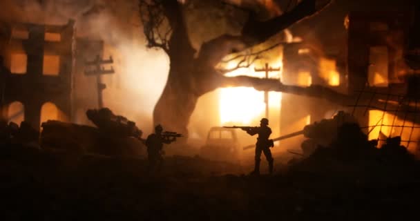 War Concept Military Silhouettes Fighting Scene War Fog Sky Background — Vídeos de Stock