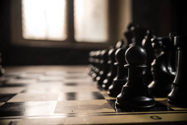 Концепція Шахових Ігор Бізнес Ідей Конкуренції Стратегії Шахові Фігури Темному — стокове фото
